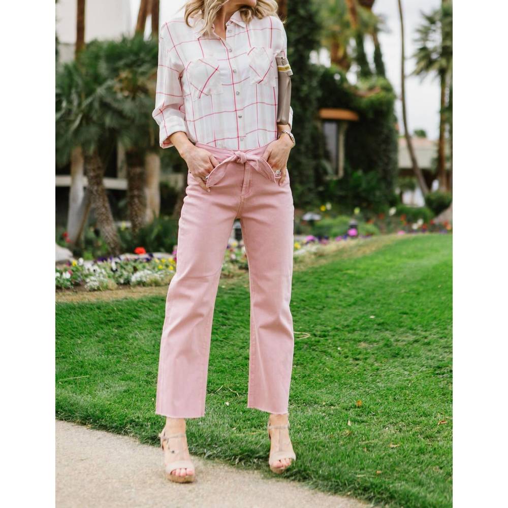 NEW VELVET HEART bowie tie front jeans in peach rose